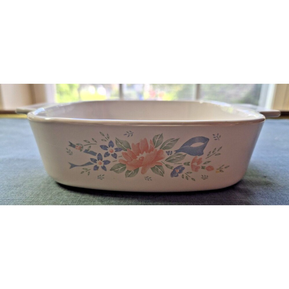 Vintage CorningWare Symphony 1L Casserole Dish A-1-B Square Floral Baking Pan No